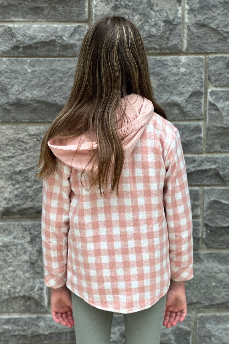 Misty Rose Plaid Hooded Shacket