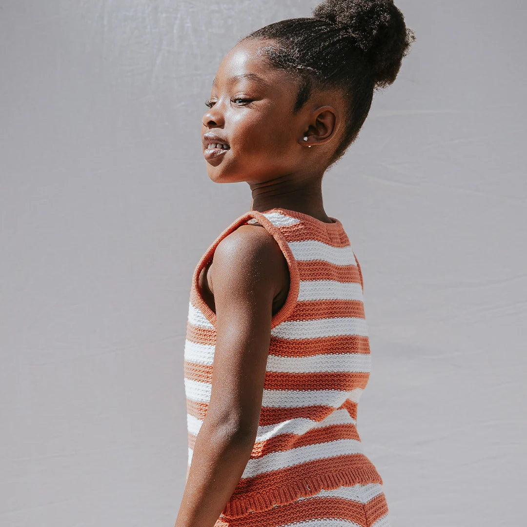 Coral Striped Crochet Tank