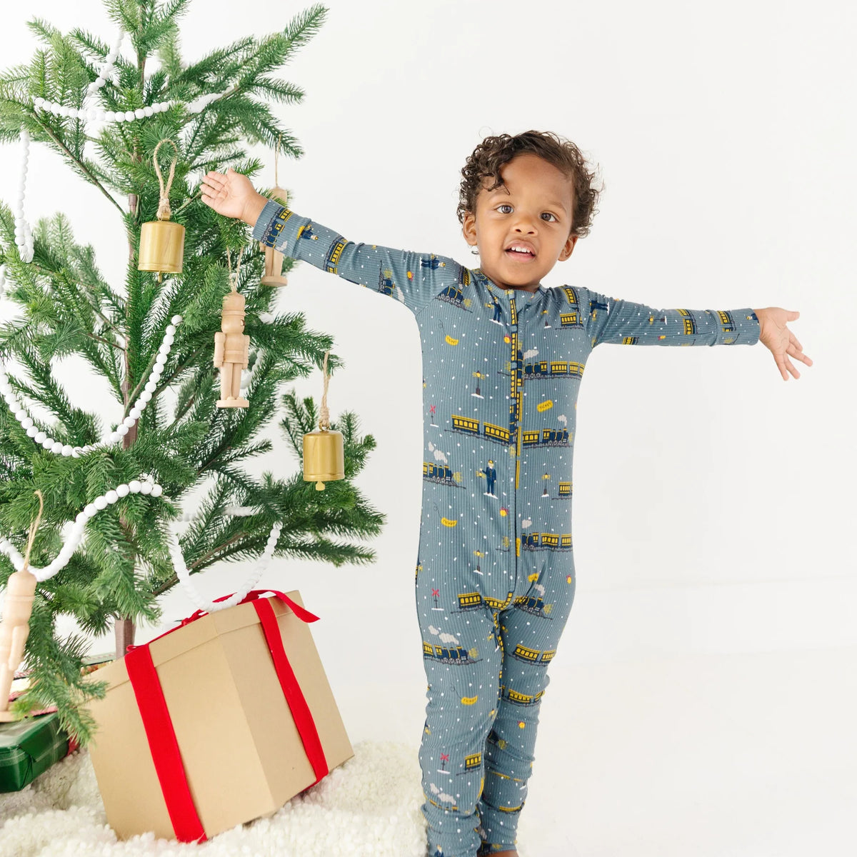 Christmas Train Bamboo Zip Romper