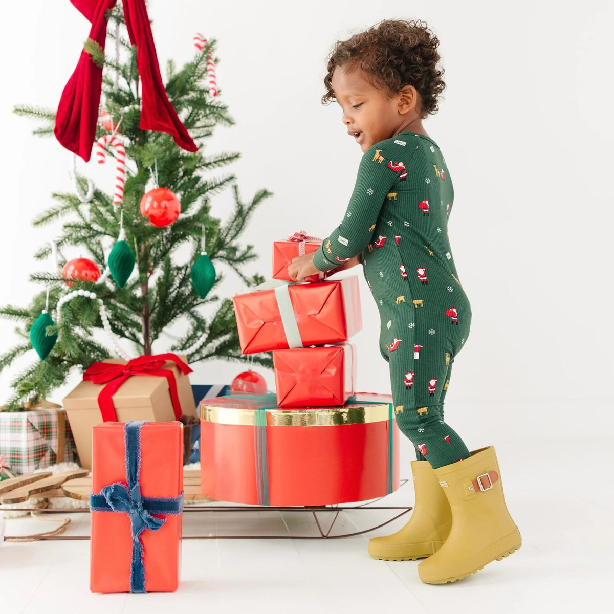 Santa Sleigh Bamboo Zip Romper