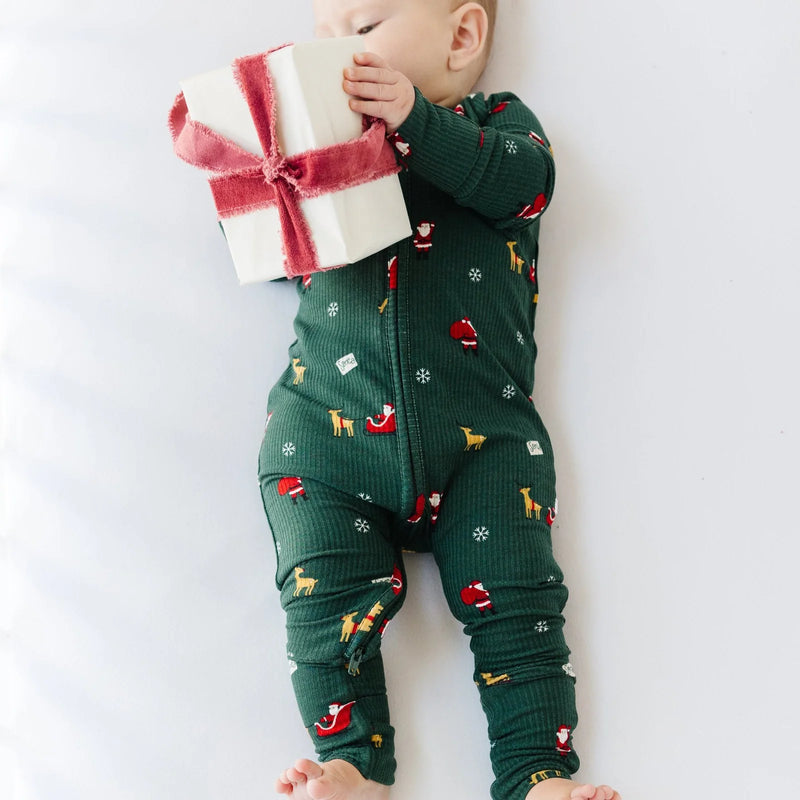 Santa Sleigh Bamboo Zip Romper