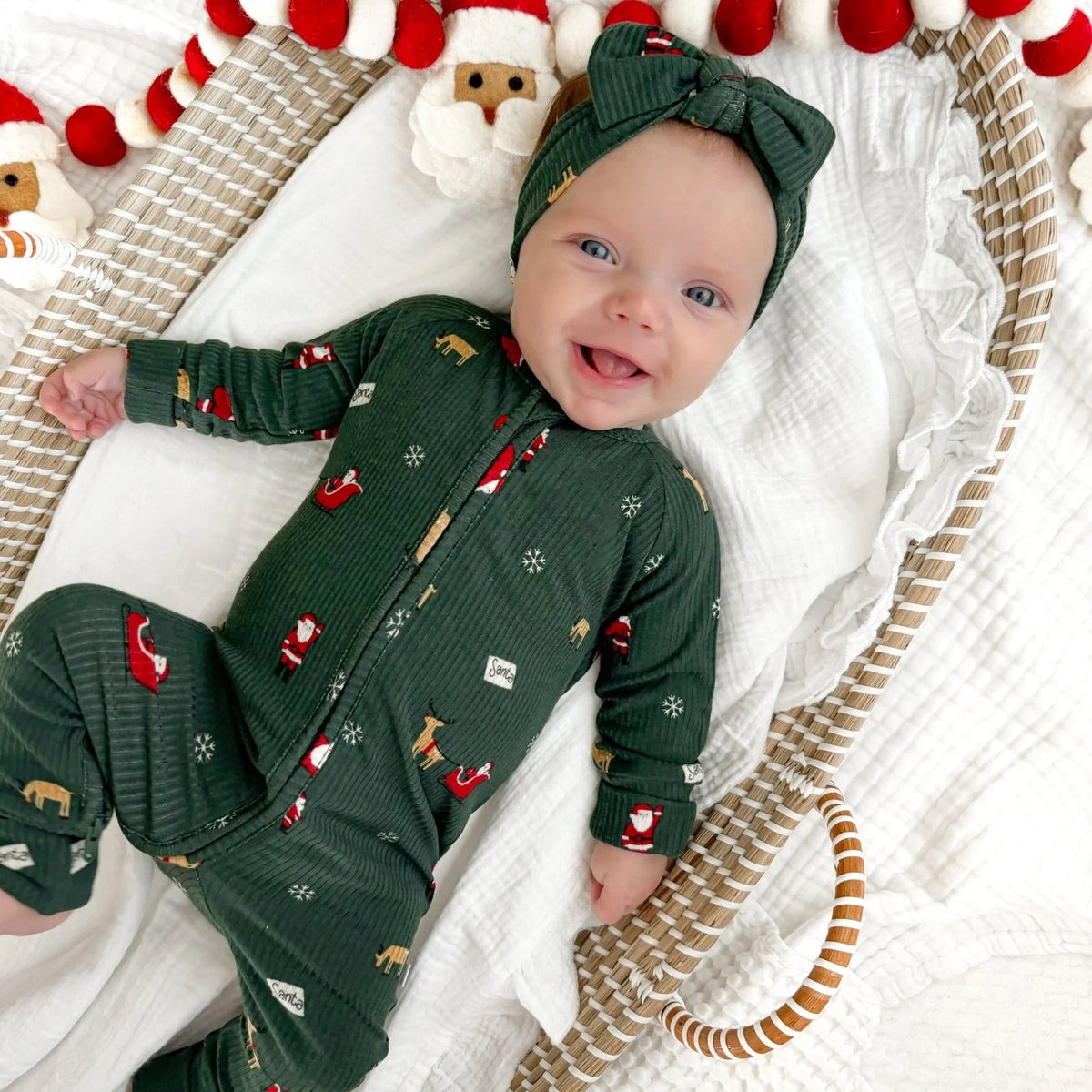 Santa Sleigh Bamboo Zip Romper