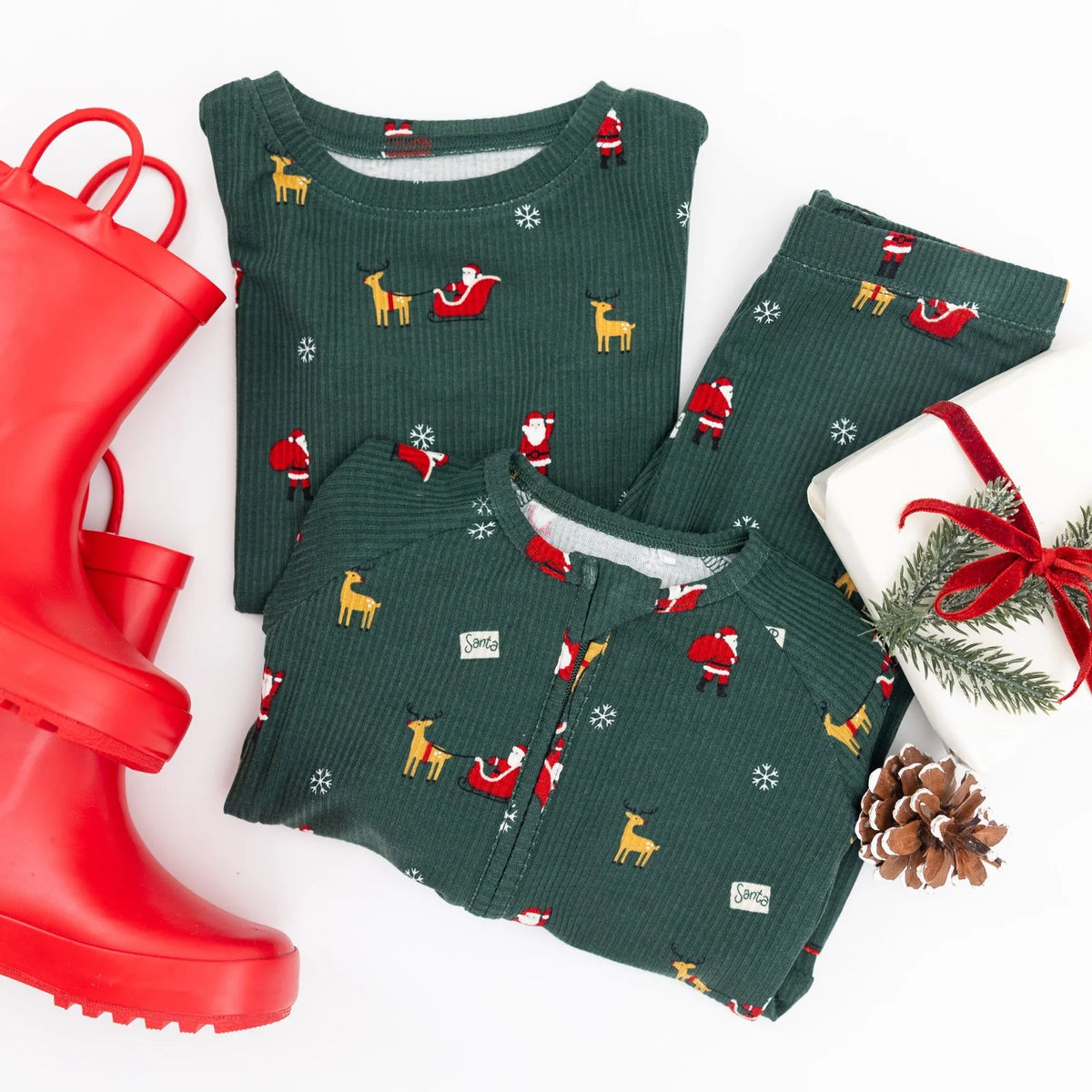 Santa Sleigh Bamboo Zip Romper