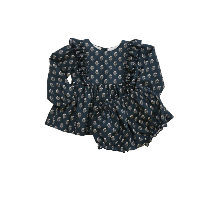 Damask Ruffle Dress + Bloomer Set
