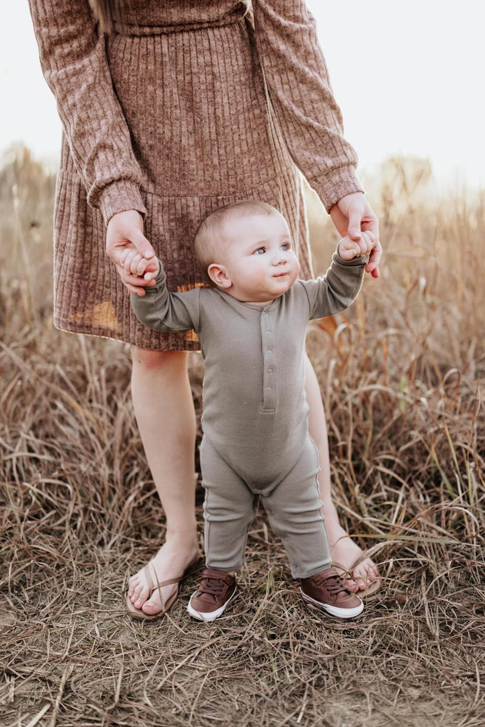 Basil Ribbed Baby Jumpsuit