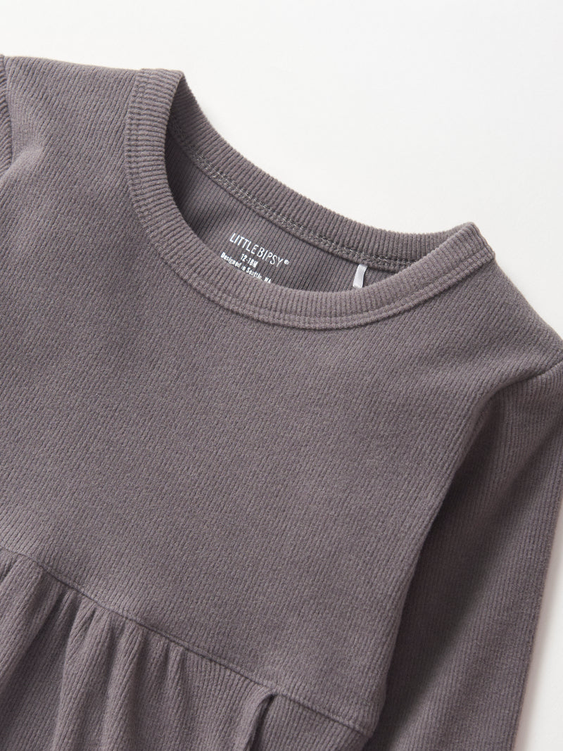 Graphite Long Sleeve Ribbed Dress