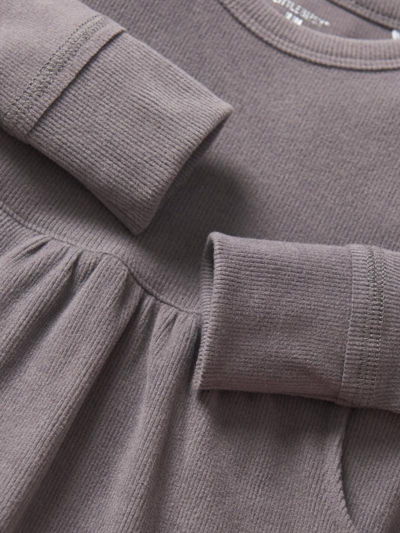 Graphite Long Sleeve Ribbed Dress