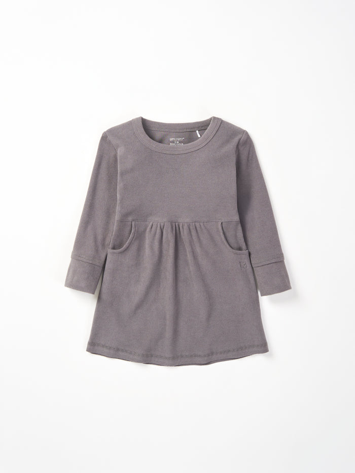 Graphite Long Sleeve Ribbed Dress