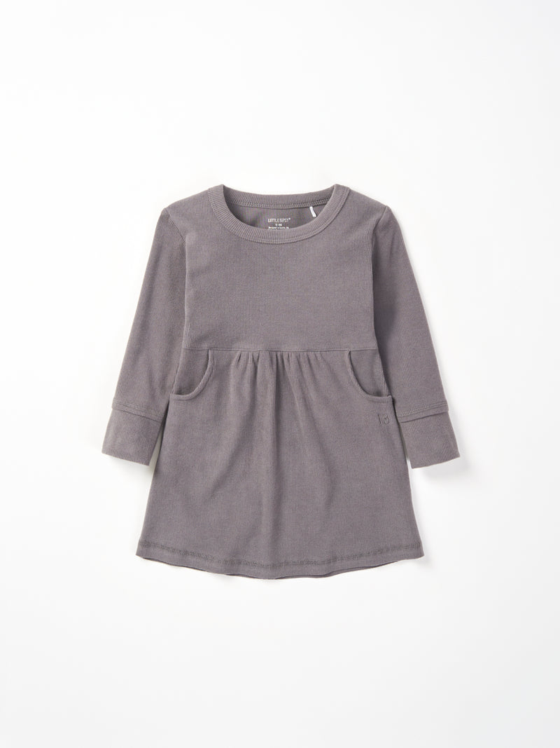 Graphite Long Sleeve Ribbed Dress