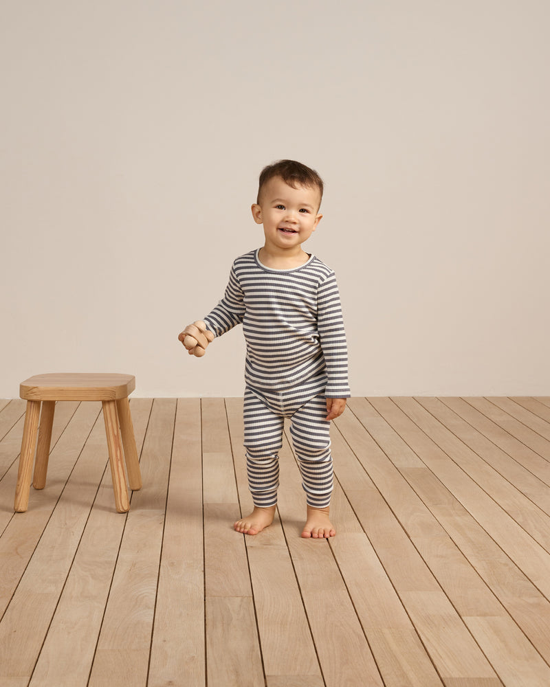 Indigo Stripe Ribbed Tee + Legging Set