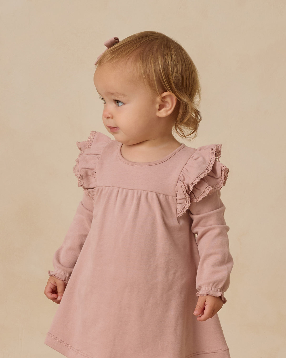 Rose Long Sleeve Flutter Dress