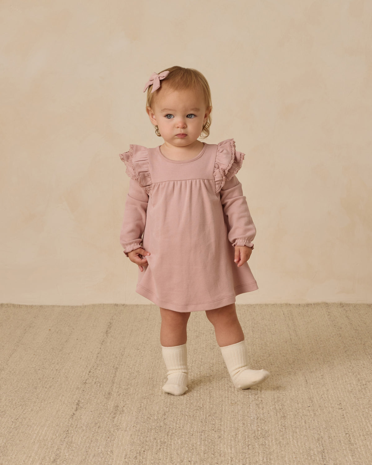 Rose Long Sleeve Flutter Dress