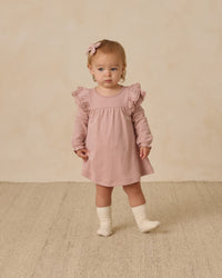 Rose Long Sleeve Flutter Dress