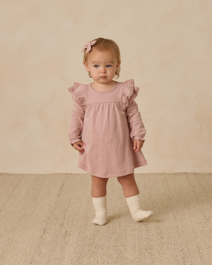 Rose Long Sleeve Flutter Dress