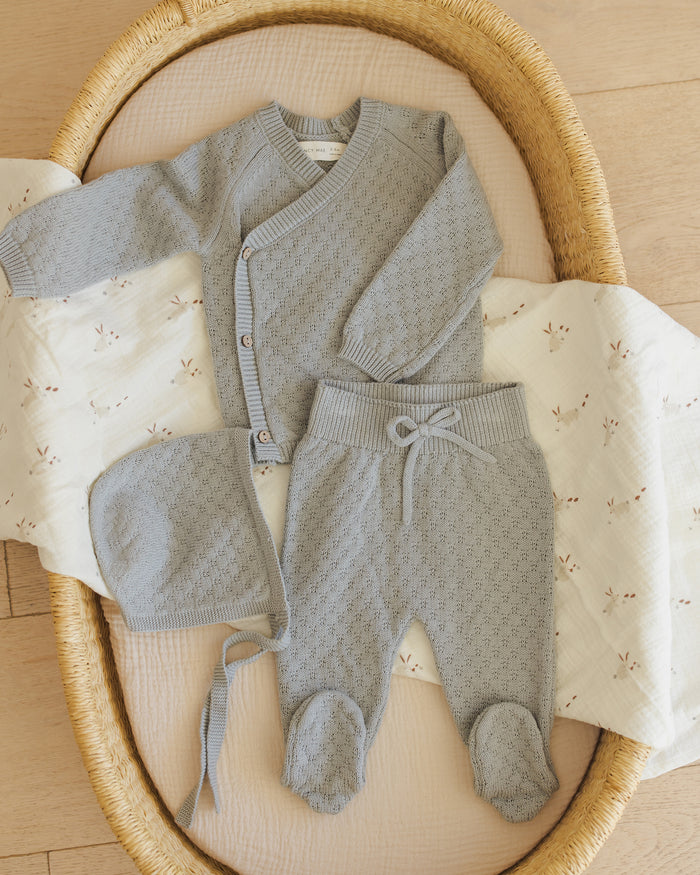 Steel Blue Knit Wrap Top + Pant Set