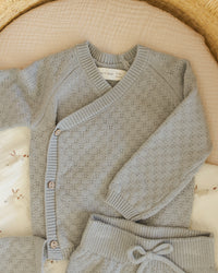Steel Blue Knit Wrap Top + Pant Set