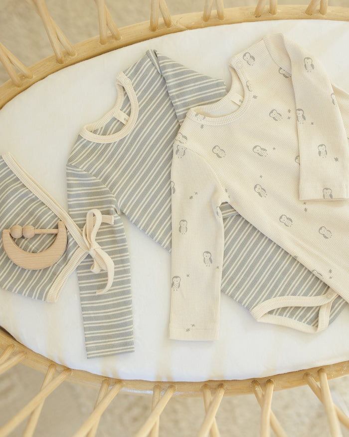Steel Blue + Owls Ribbed Bodysuits 2pk