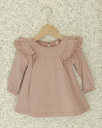 Rose Long Sleeve Flutter Dress
