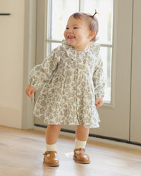Green Floral Ruffle Collar Button Dress