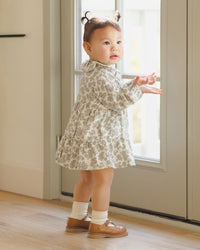 Green Floral Ruffle Collar Button Dress