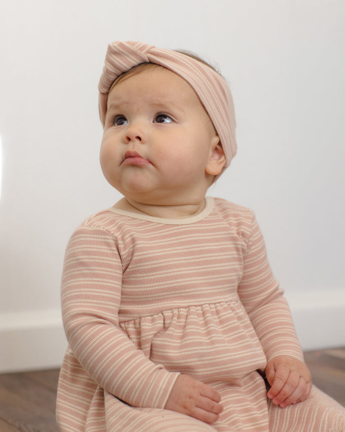 Dusty Rose Stripe Ribbed Knotted Headband