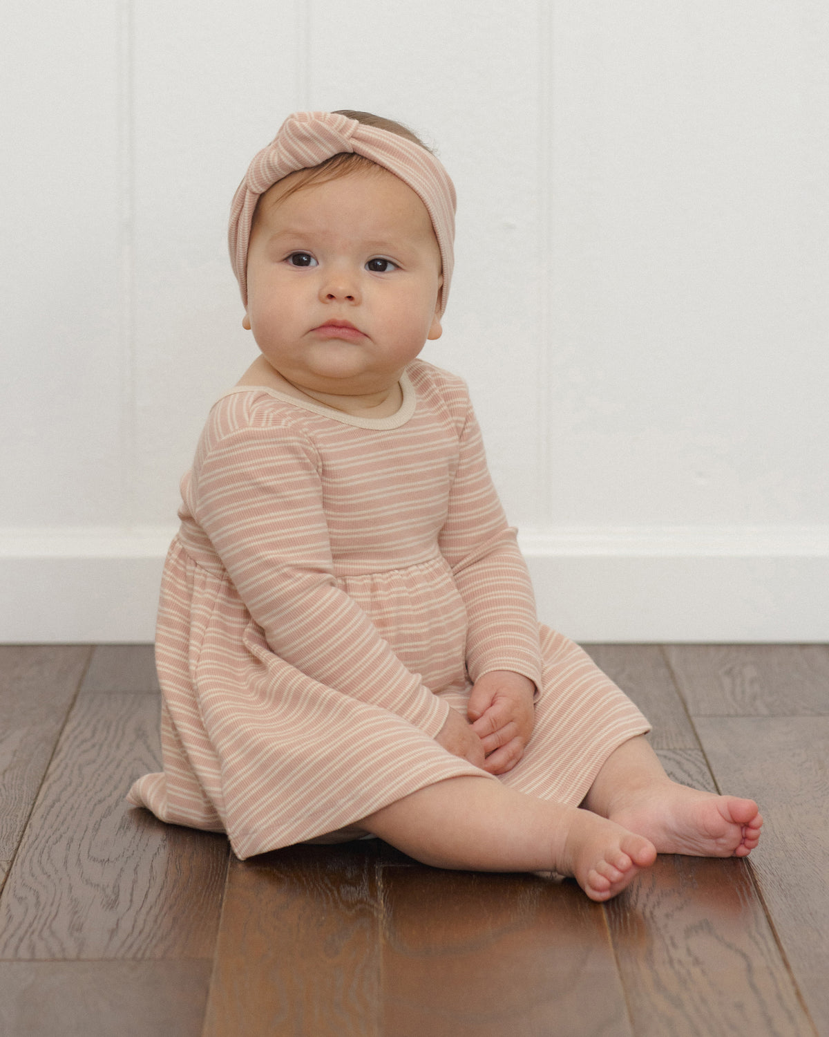 Dusty Rose Stripe Ribbed Knotted Headband