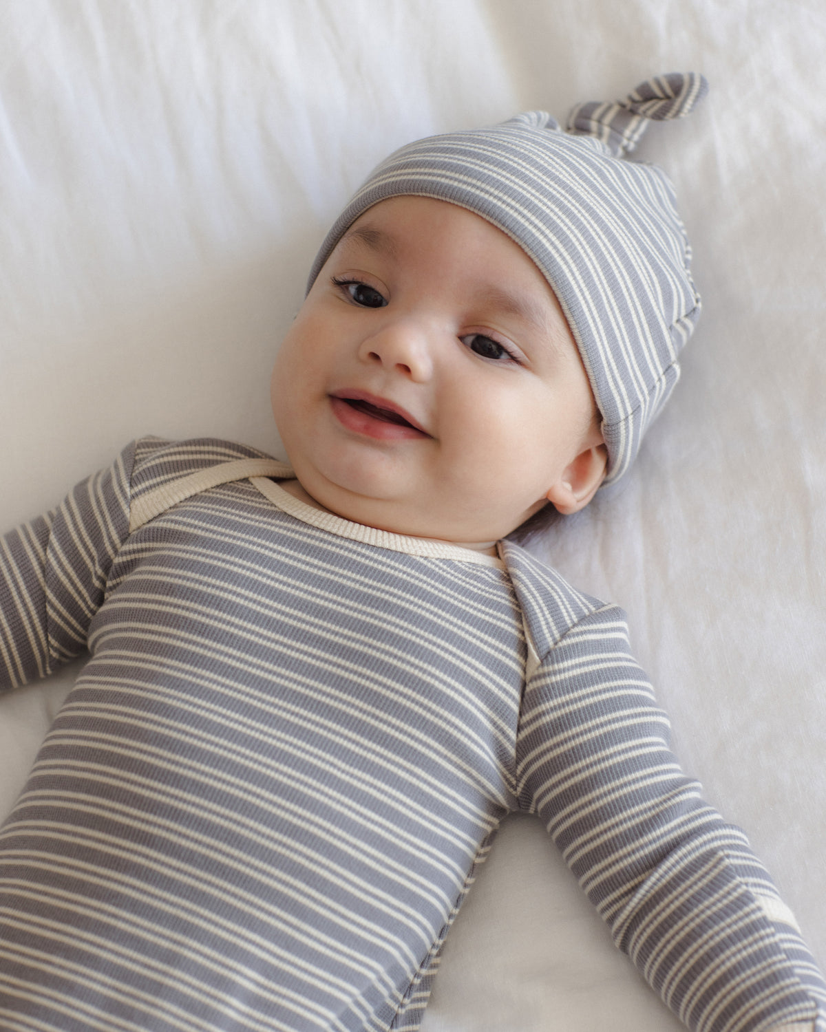 Slate Stripe Knotted Gown + Hat Set