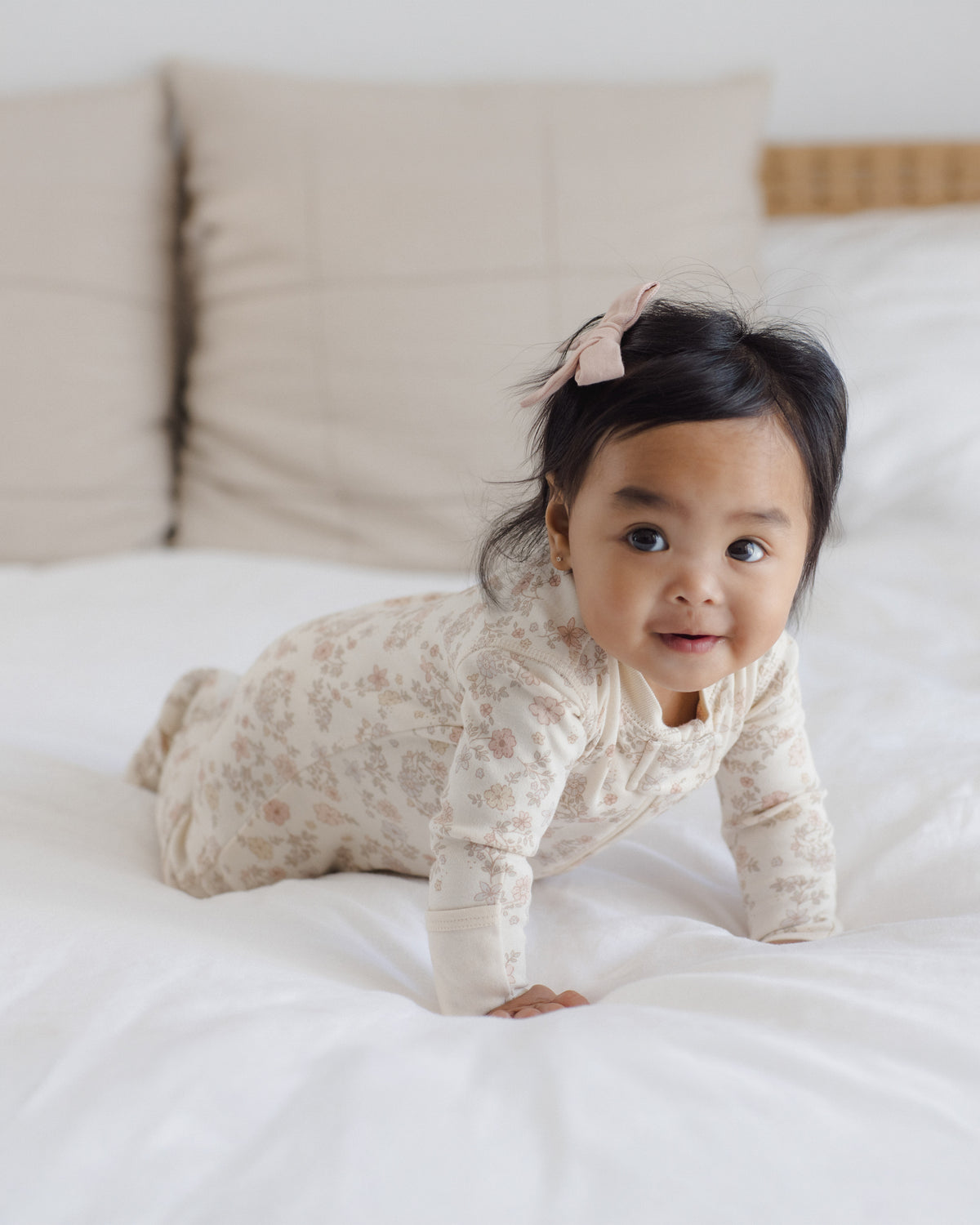 Cloud + Blue Gingham + Dusty Rose Bow Set