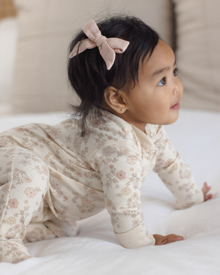 Cloud + Blue Gingham + Dusty Rose Bow Set