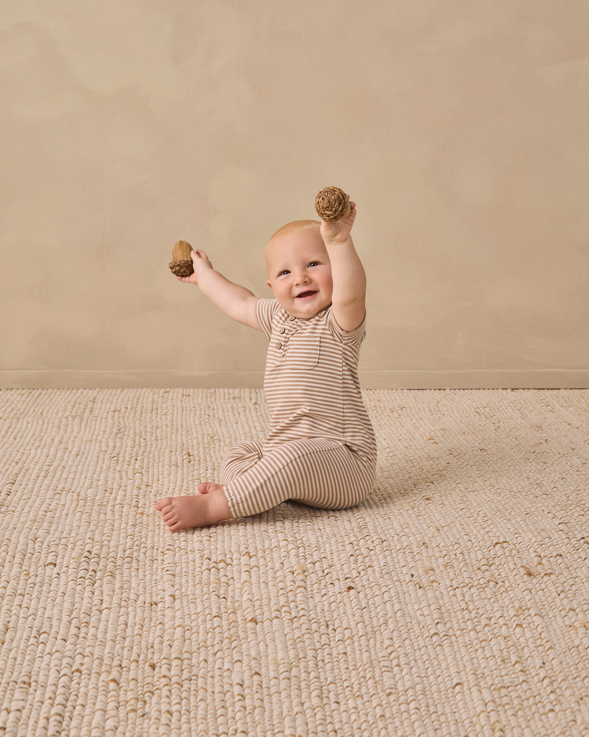 Almond Stripe Short Sleeve Jumpsuit