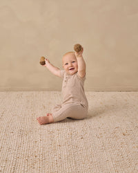 Almond Stripe Short Sleeve Jumpsuit