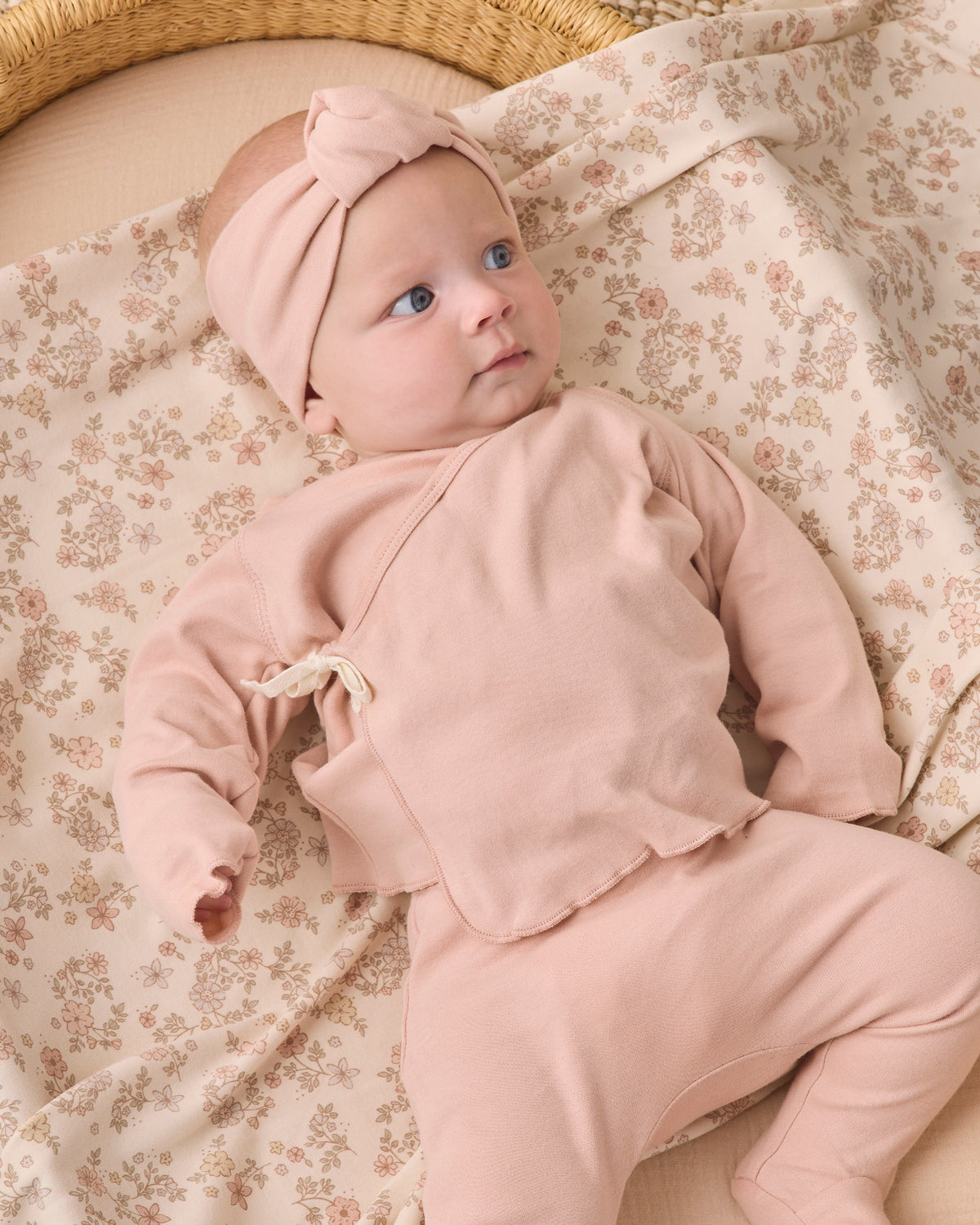 Dusty Rose Wrap Top + Footed Pant Set