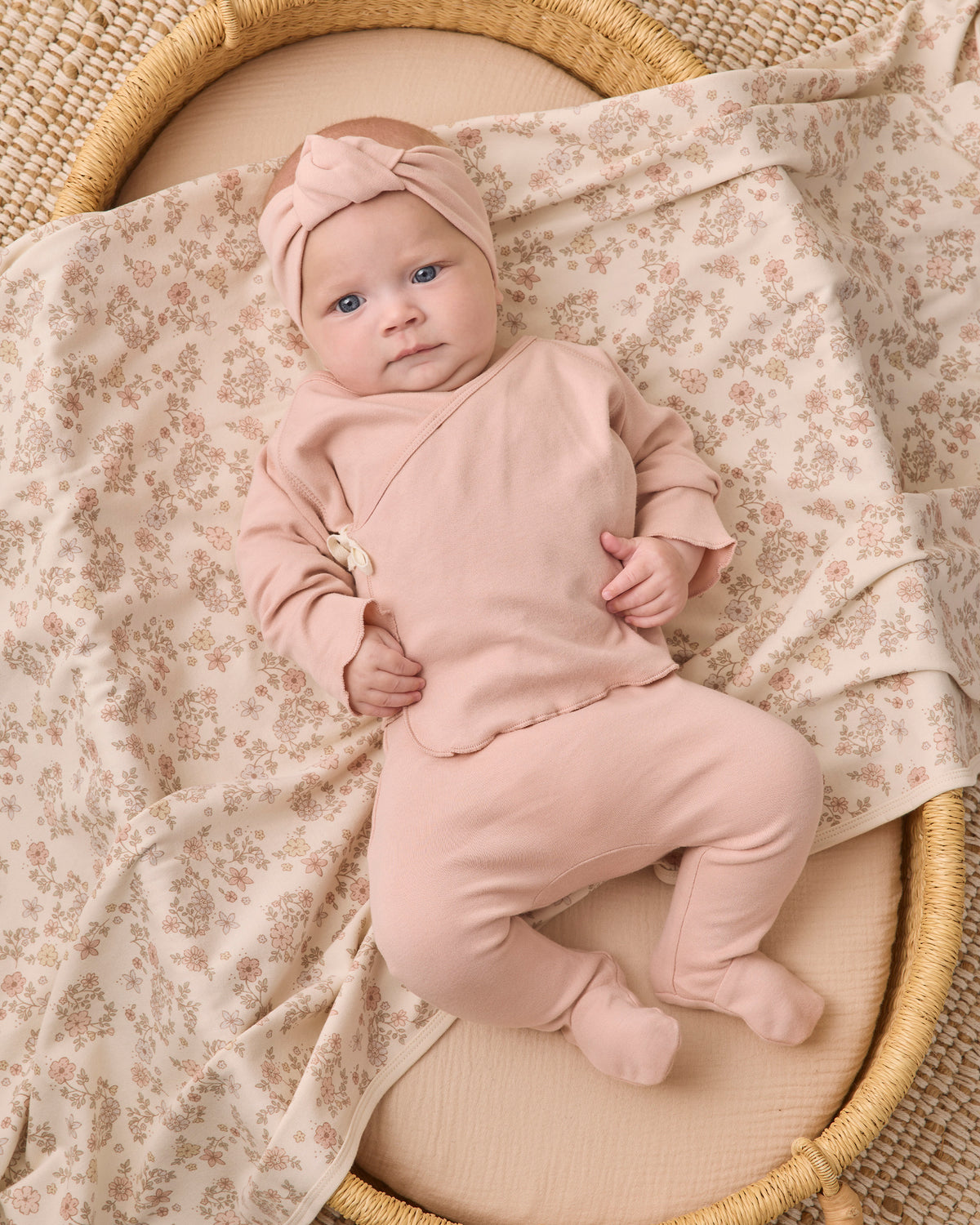 Dusty Rose Wrap Top + Footed Pant Set