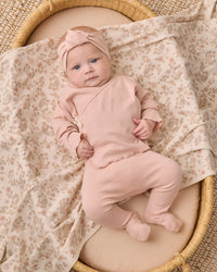 Dusty Rose Wrap Top + Footed Pant Set