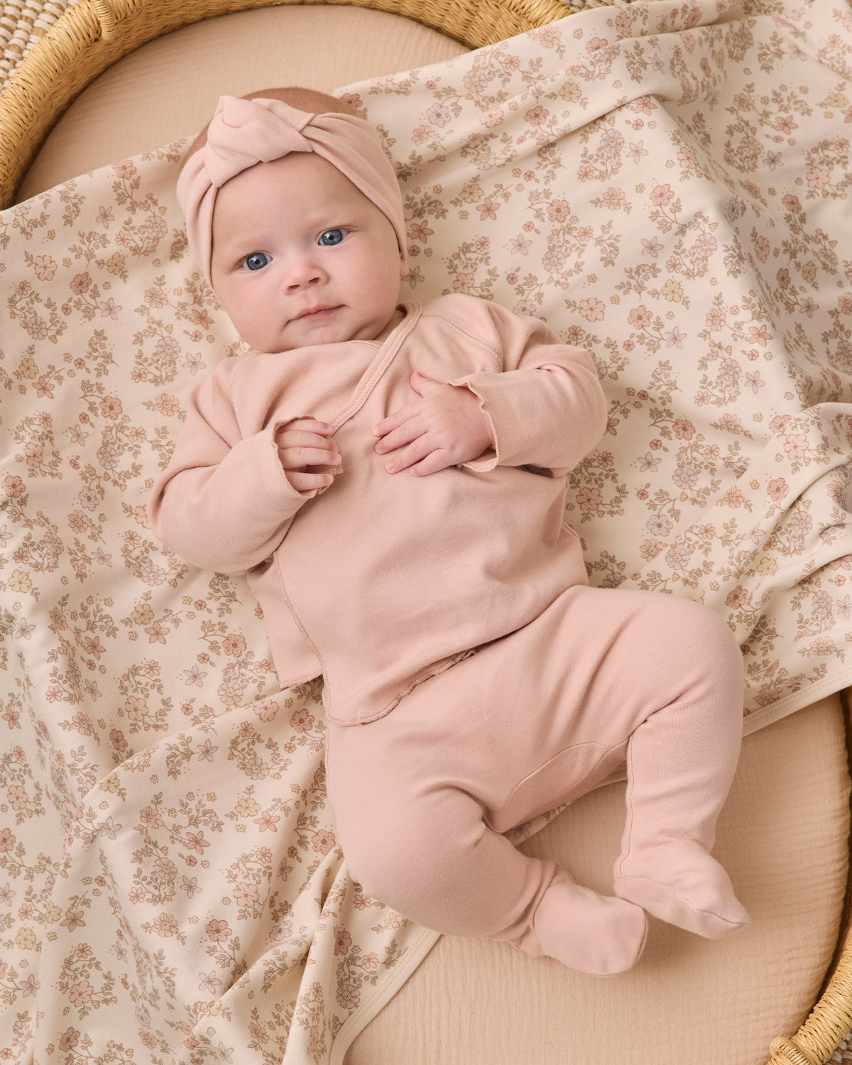 Dusty Rose Wrap Top + Footed Pant Set