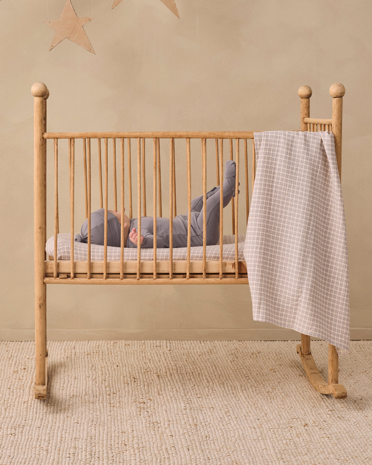 Blue Gingham Woven Crib Sheet