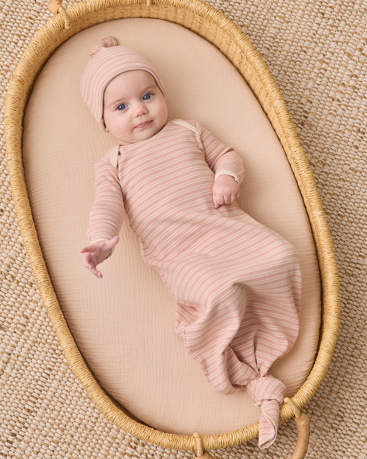 Dusty Rose Stripe Knotted Gown + Hat Set