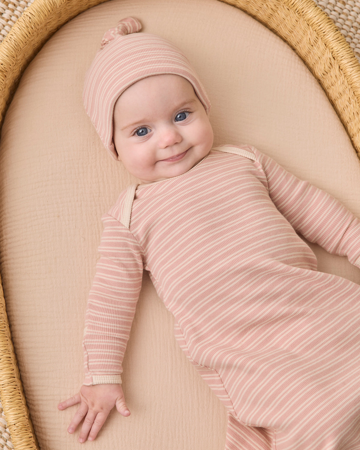 Dusty Rose Stripe Knotted Gown + Hat Set