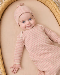 Dusty Rose Stripe Knotted Gown + Hat Set