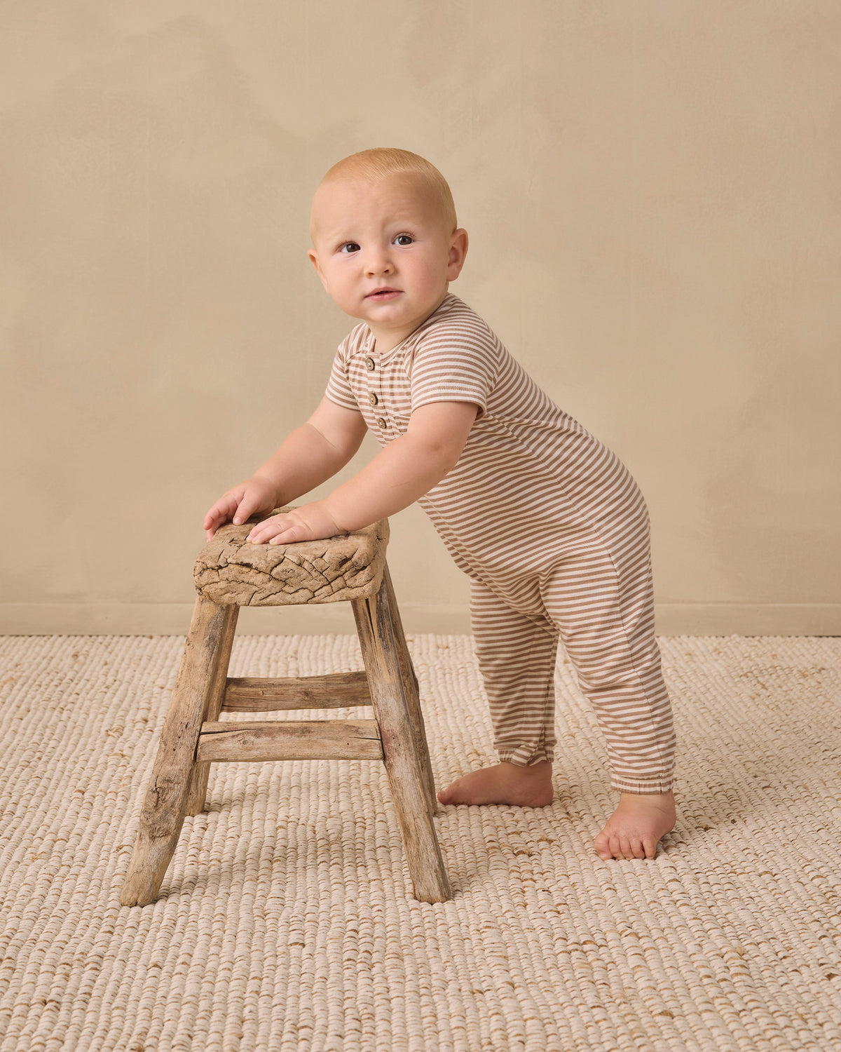 Almond Stripe Short Sleeve Jumpsuit