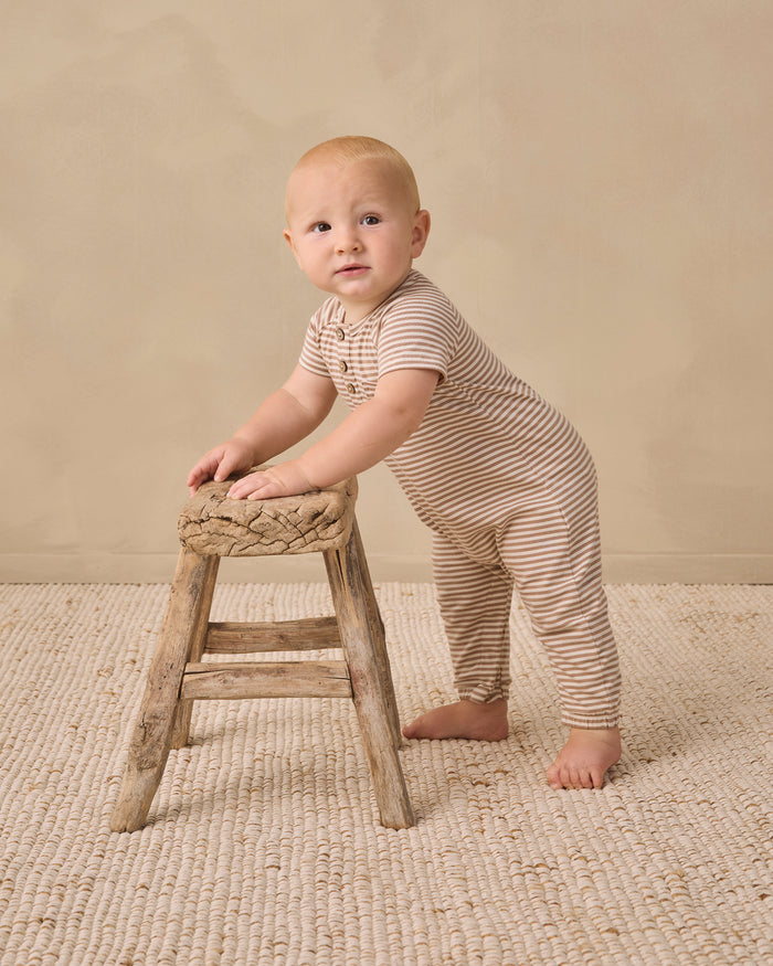 Almond Stripe Short Sleeve Jumpsuit