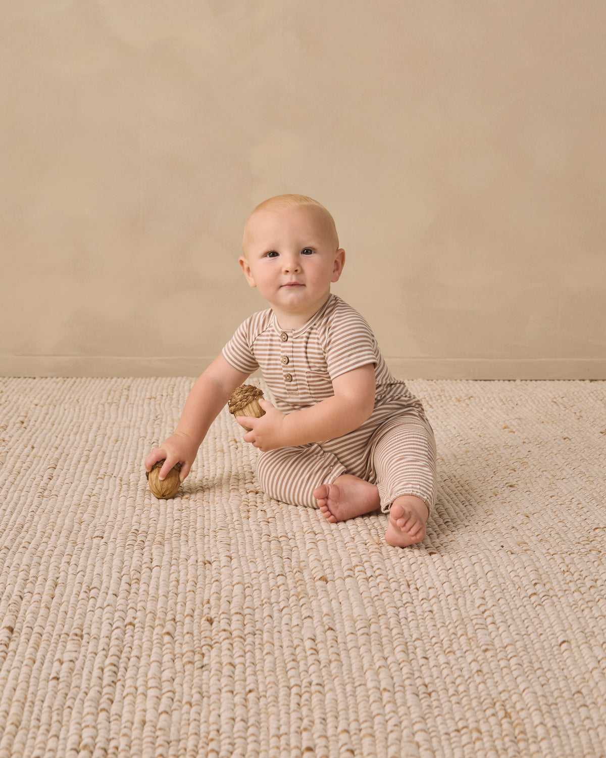 Almond Stripe Short Sleeve Jumpsuit