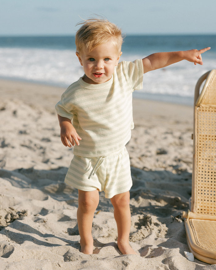 Mint Stripe Waffle Tee + Short Set