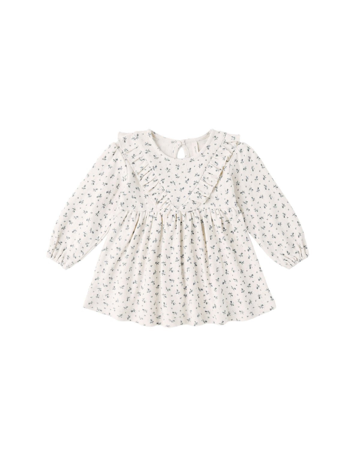 Blue Ditsy Long Sleeve Ruffle Dress