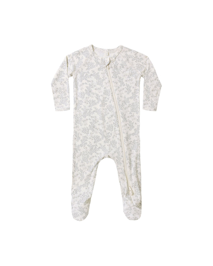 Cloud Floral Bamboo Zip Footie