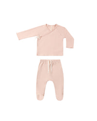 Dusty Rose Wrap Top + Footed Pant Set