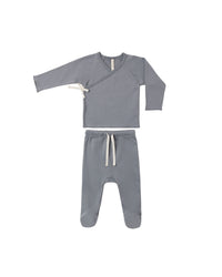 Slate Wrap Top + Footed Pant Set