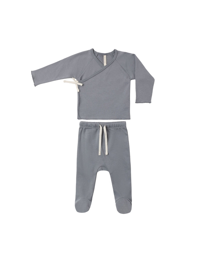Slate Wrap Top + Footed Pant Set