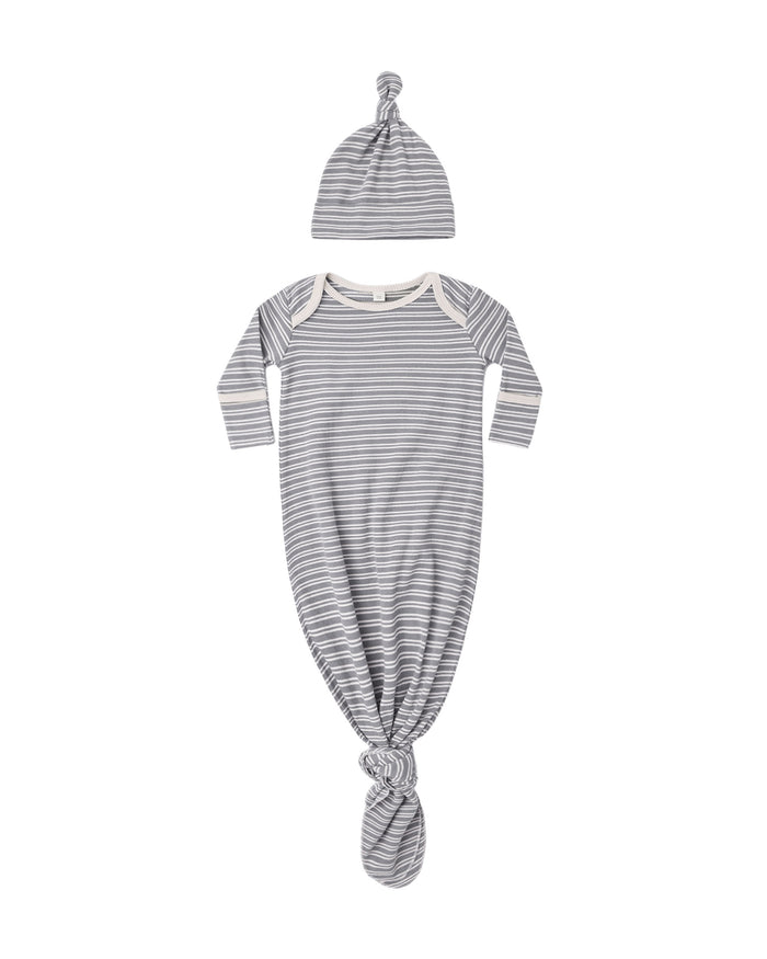 Slate Stripe Knotted Gown + Hat Set