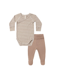 Almond Stripe Side Snap Bodysuit + Pant Set